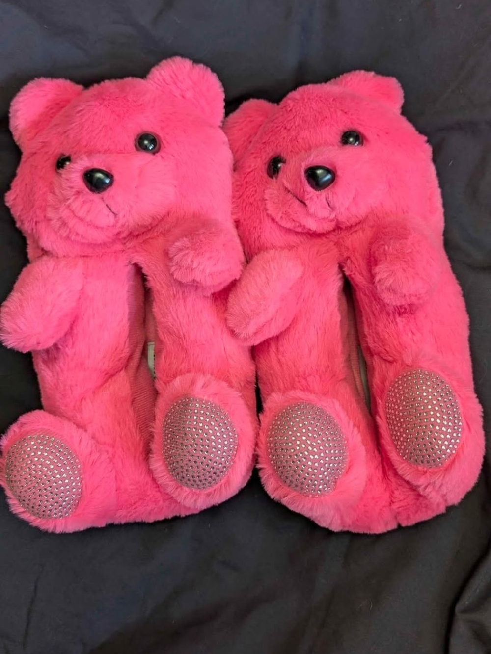 Hot Pink Bear Plush Slippers